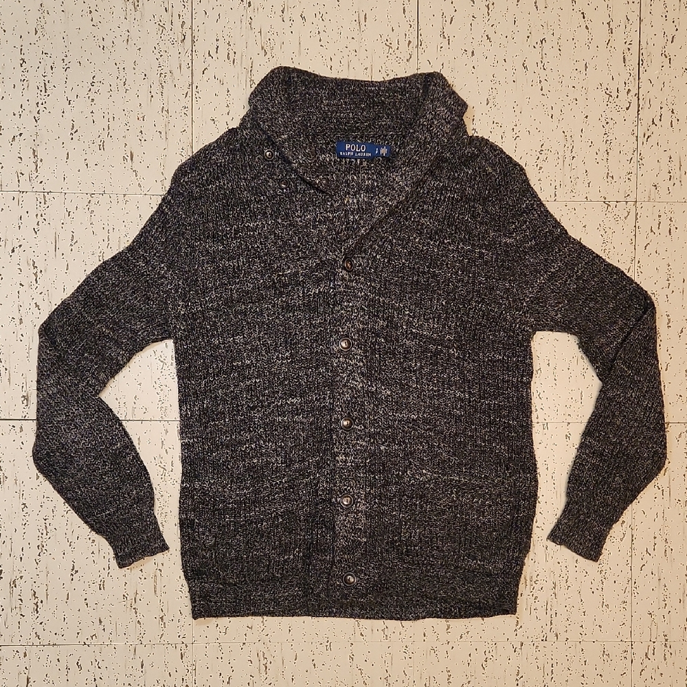 Polo Ralph Lauren Gray Heavyweight Button Down Collar Knit Cardigan Sweater
